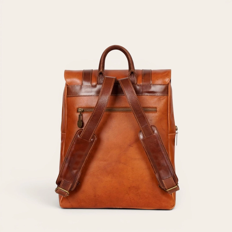 MOCHILA UNISEX DE CUERO NATURAL TRANCURA OLKI - CURRY - 4