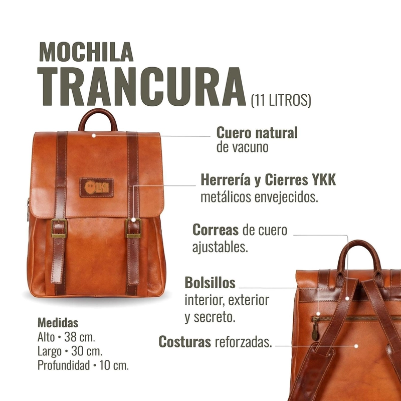 MOCHILA UNISEX DE CUERO NATURAL TRANCURA OLKI - CURRY - 5