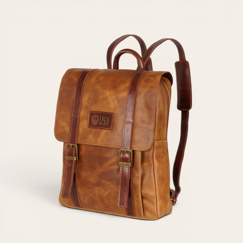 MOCHILA UNISEX DE CUERO NATURAL TRANCURA OLKI - CAFE - 1