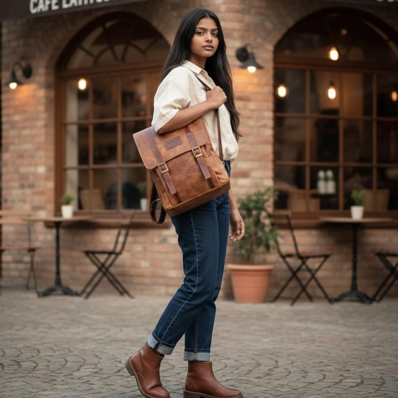 MOCHILA UNISEX DE CUERO NATURAL TRANCURA OLKI - CAFE - 2