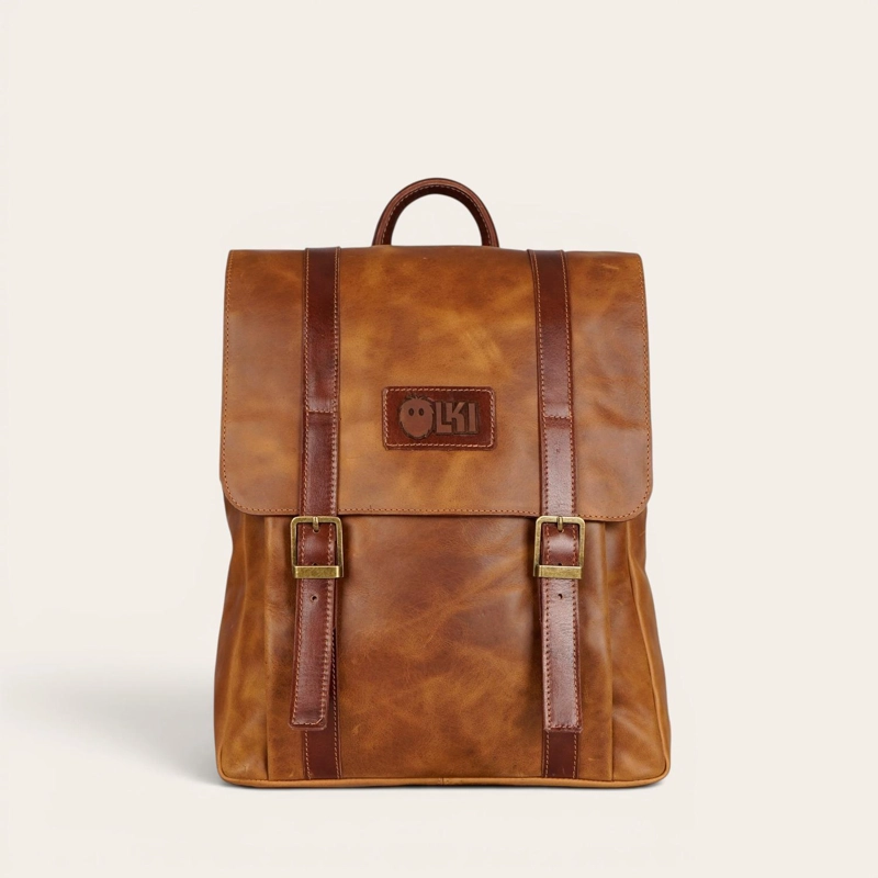 MOCHILA UNISEX DE CUERO NATURAL TRANCURA OLKI - CAFE - 3