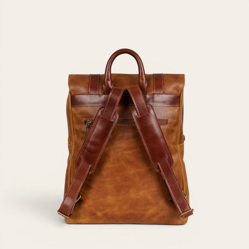 MOCHILA UNISEX DE CUERO NATURAL TRANCURA OLKI - CAFE - 4