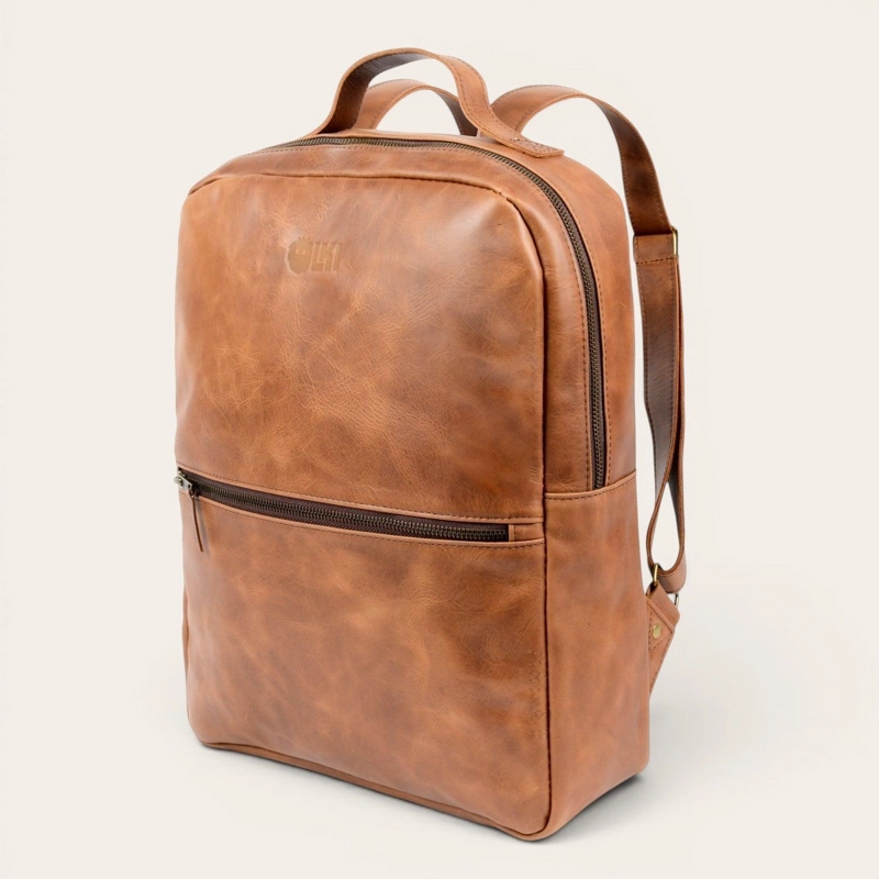 MOCHILA UNISEX DE CUERO NATURAL TOLTEN OLKI - CAFE - 1