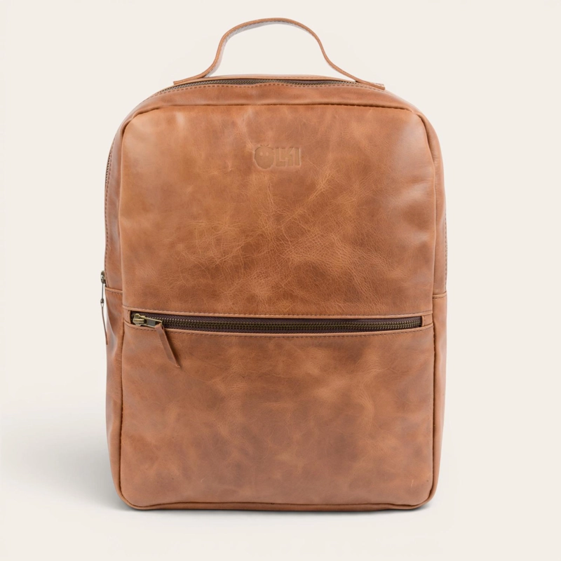 MOCHILA UNISEX DE CUERO NATURAL TOLTEN OLKI - CAFE - 3