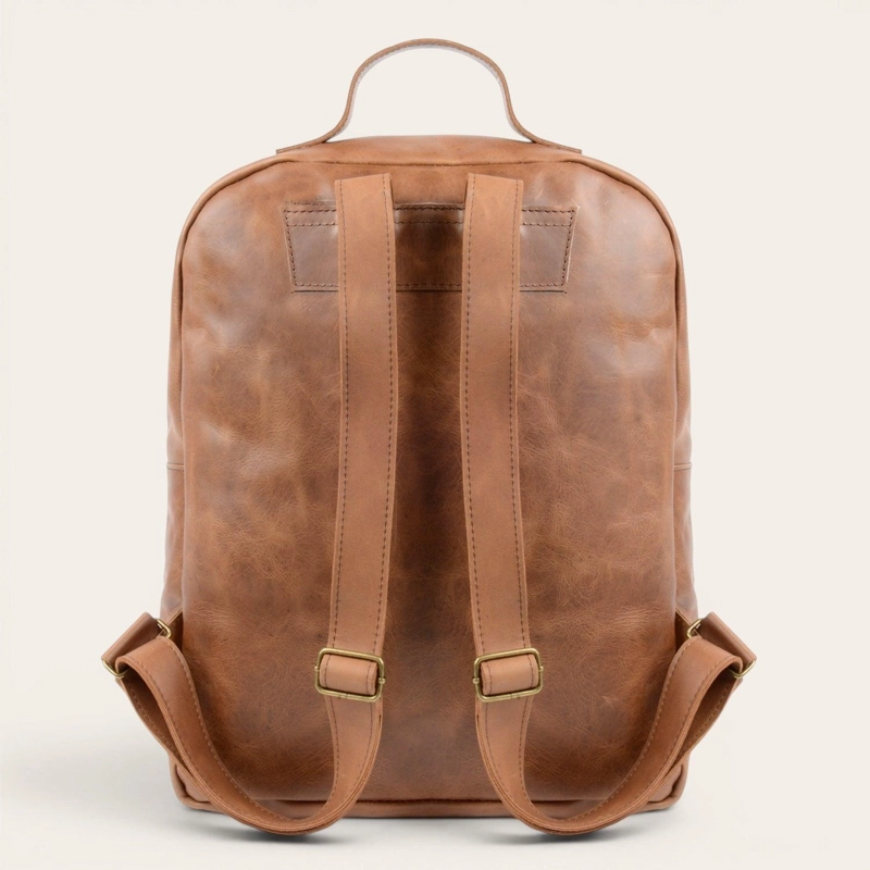 MOCHILA UNISEX DE CUERO NATURAL TOLTEN OLKI - CAFE - 4