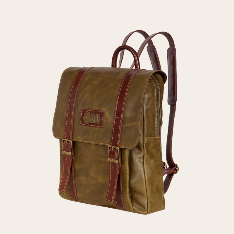 MOCHILA UNISEX DE CUERO NATURAL TRANCURA OLKI - VERDE - 1