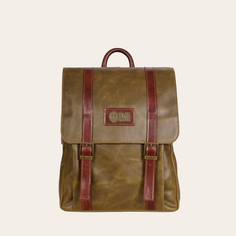 MOCHILA UNISEX DE CUERO NATURAL TRANCURA OLKI - VERDE - 3