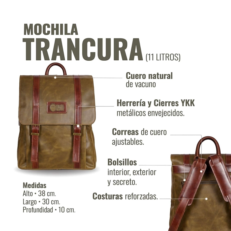 MOCHILA UNISEX DE CUERO NATURAL TRANCURA OLKI - VERDE - 5