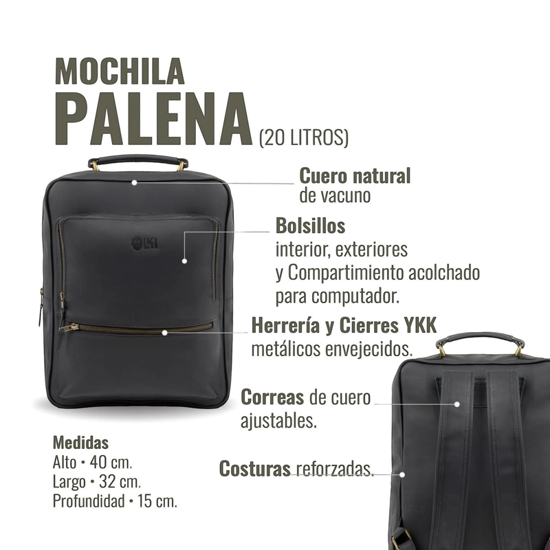 MOCHILA DE CUERO NATURAL PALENA OLKI -NEGRO GRASO - 5