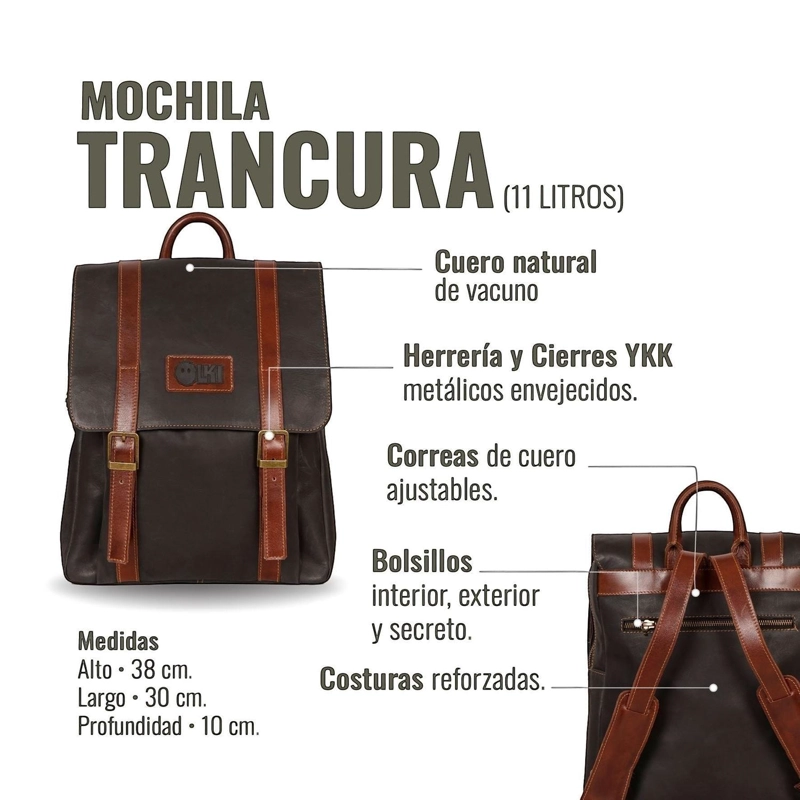MOCHILA UNISEX DE CUERO NATURAL TRANCURA OLKI - NEGRO - 5