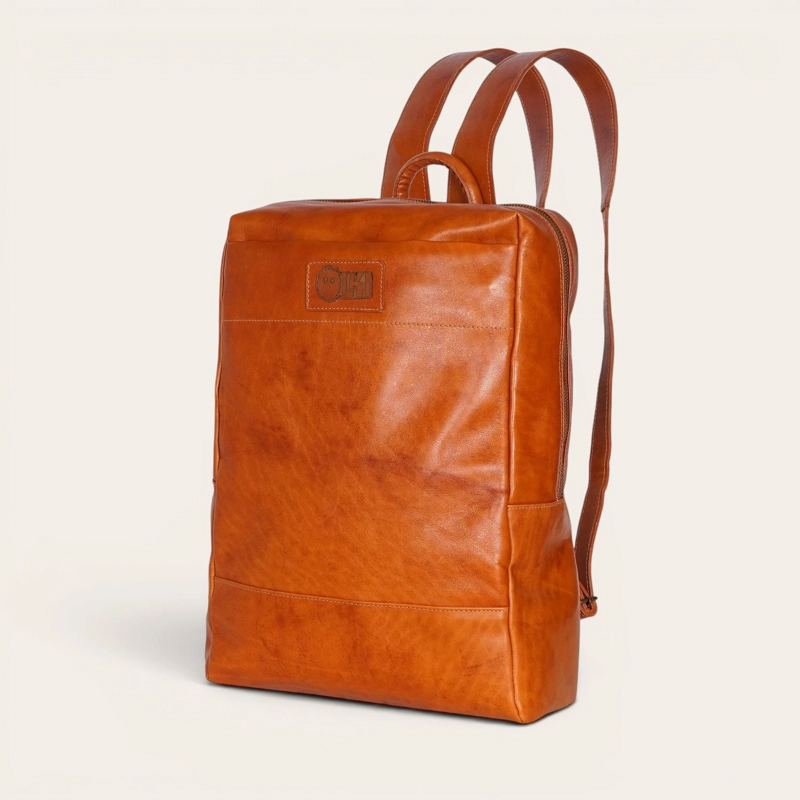 MOCHILA CLASICA DE CUERO NATURAL IMPERIAL OLKI - CURRY - 1
