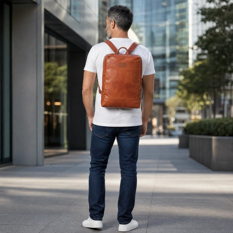 MOCHILA CLASICA DE CUERO NATURAL IMPERIAL OLKI - CURRY - 2