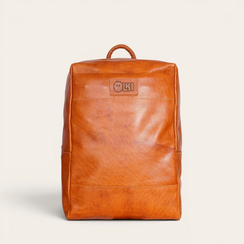 MOCHILA CLASICA DE CUERO NATURAL IMPERIAL OLKI - CURRY - 3