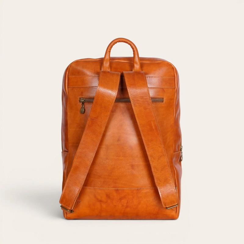 MOCHILA CLASICA DE CUERO NATURAL IMPERIAL OLKI - CURRY - 4