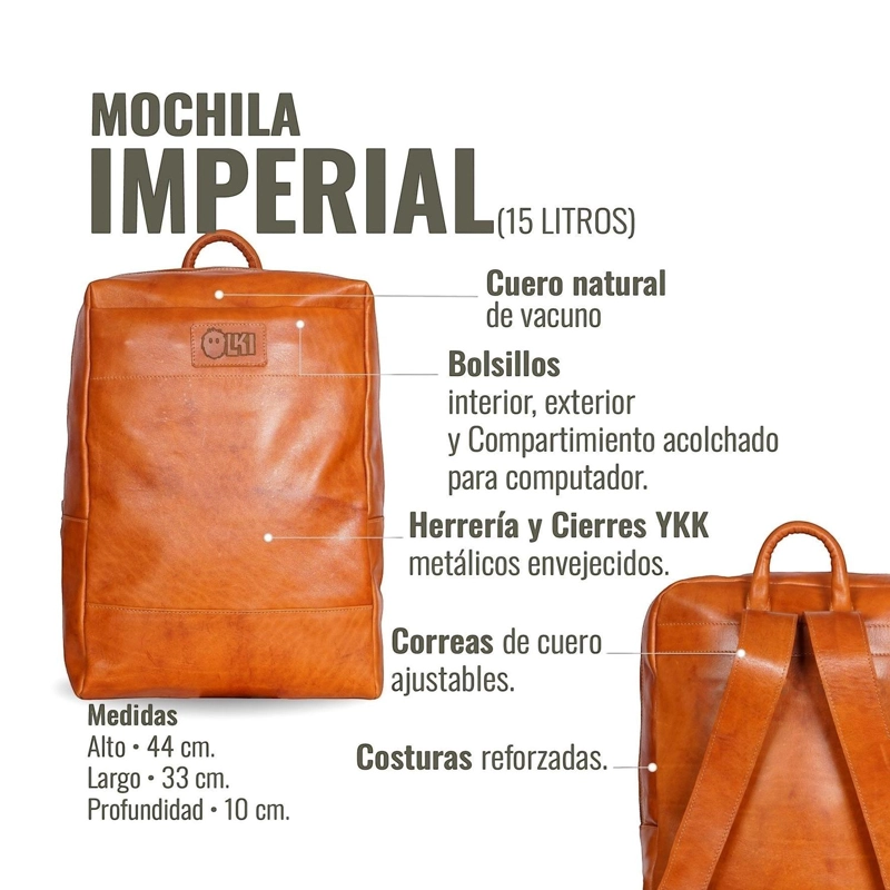 MOCHILA CLASICA DE CUERO NATURAL IMPERIAL OLKI - CURRY - 5