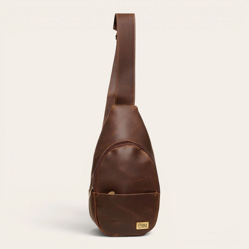 BANDOLERA SLING BAG DE CUERO NATURAL CUNCO OLKI - CAFE  OSCURO - 1