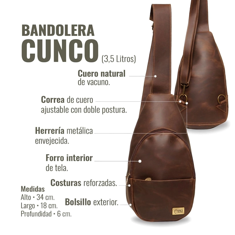 BANDOLERA SLING BAG DE CUERO NATURAL CUNCO OLKI - CAFE  OSCURO - 4
