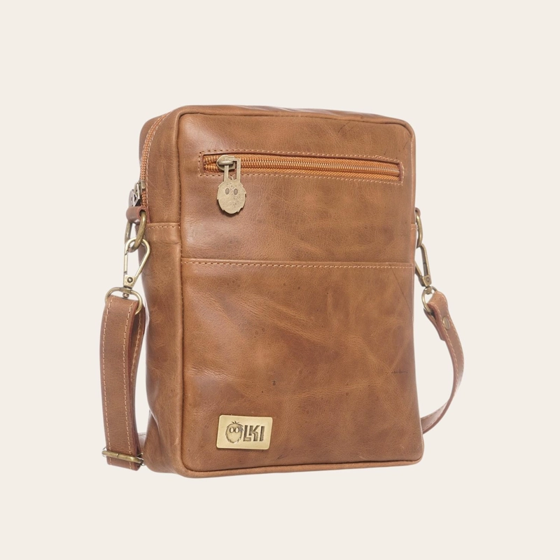 BANDOLERA DE CUERO NATURAL CAUTIN OLKI - CAFE - 1