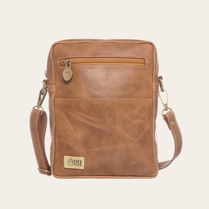BANDOLERA DE CUERO NATURAL CAUTIN OLKI - CAFE - 3