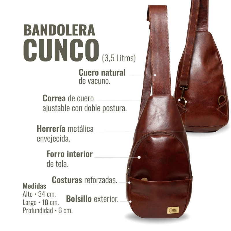 BANDOLERA SLING BAG DE CUERO NATURAL CUNCO OLKI - CASTAÑO - 4