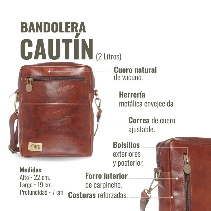 BANDOLERA DE CUERO NATURAL CAUTIN OLKI - CASTAÑO - 7