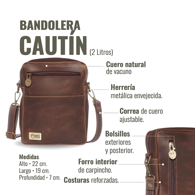 BANDOLERA DE CUERO NATURAL CAUTIN OLKI - CAFE  OSCURO - 7