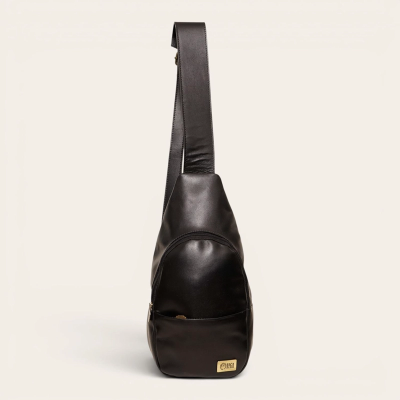 BANDOLERA SLING BAG DE CUERO NATURAL CUNCO OLKI - NEGRO - 1
