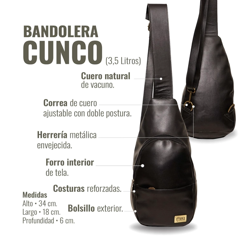 BANDOLERA SLING BAG DE CUERO NATURAL CUNCO OLKI - NEGRO - 4
