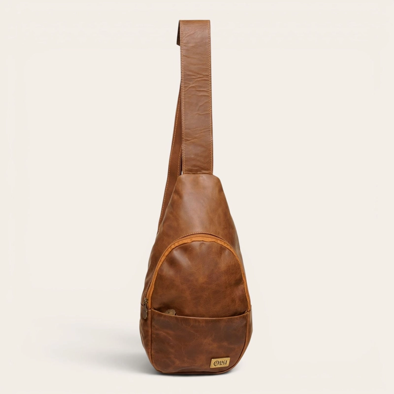 BANDOLERA SLING BAG DE CUERO NATURAL CUNCO OLKI - CAFE - 1