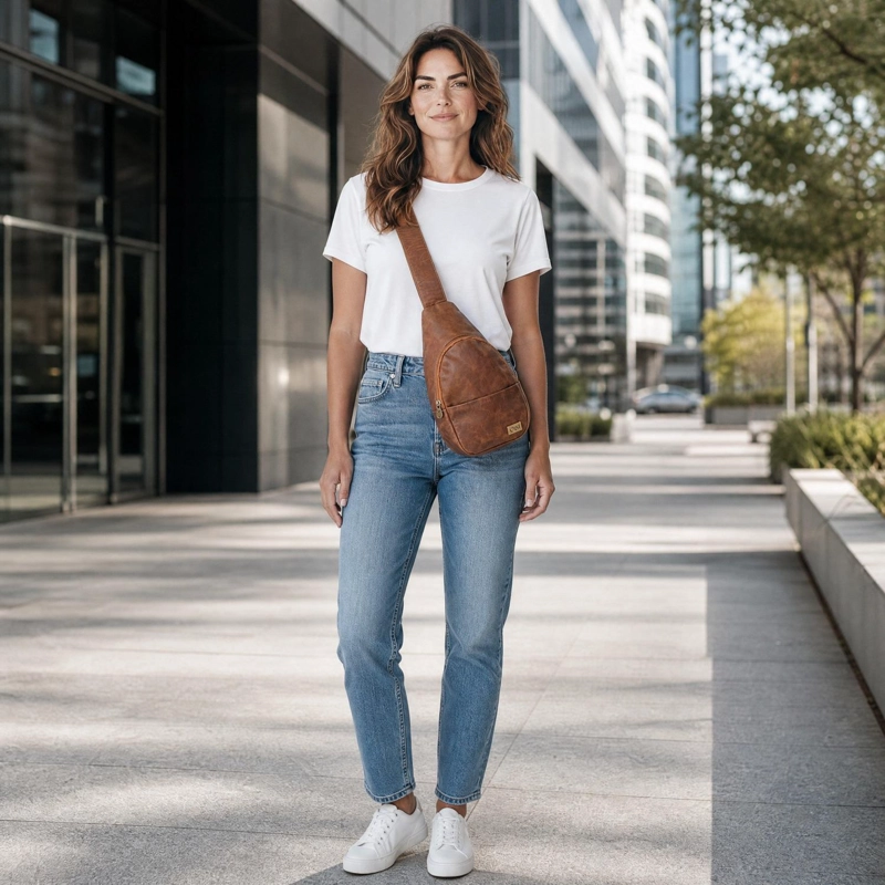 BANDOLERA SLING BAG DE CUERO NATURAL CUNCO OLKI - CAFE - 2
