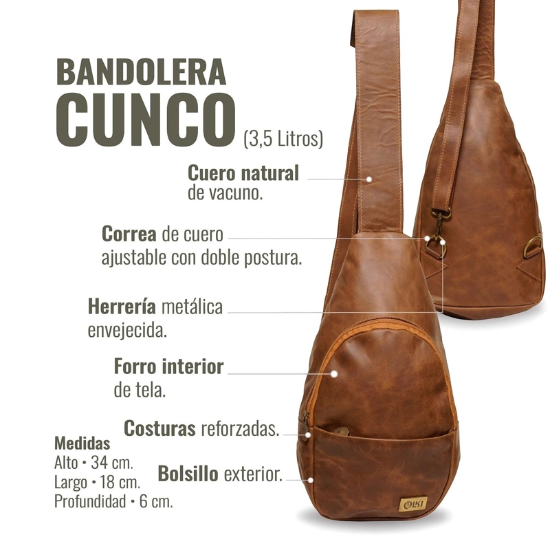 BANDOLERA SLING BAG DE CUERO NATURAL CUNCO OLKI - CAFE - 4
