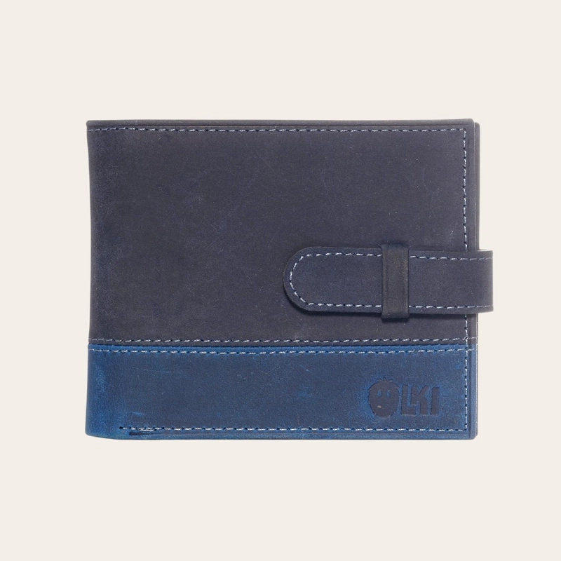 BILLETERA DE CUERO GENUINO CON PASADOR OLKI DALCAHUE - AZUL - 1