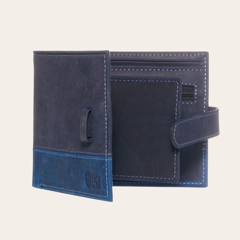 BILLETERA DE CUERO GENUINO CON PASADOR OLKI DALCAHUE - AZUL - 3