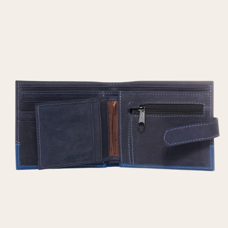BILLETERA DE CUERO GENUINO CON PASADOR OLKI DALCAHUE - AZUL - 5