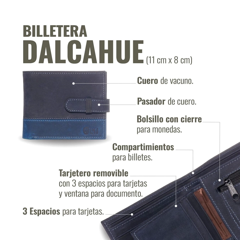 BILLETERA DE CUERO GENUINO CON PASADOR OLKI DALCAHUE - AZUL - 7