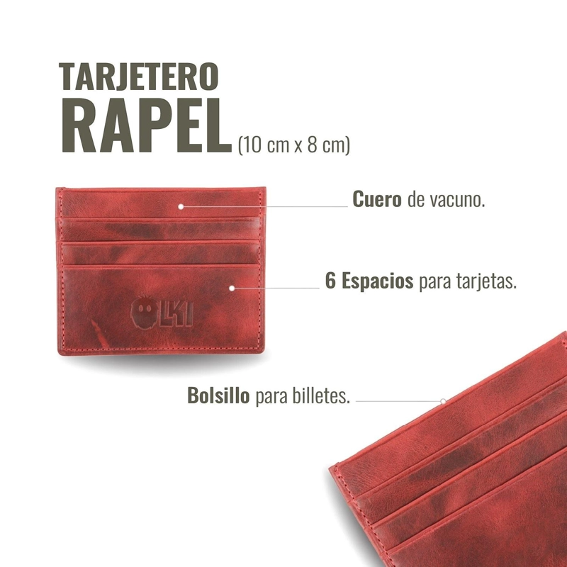 BILLETERA TARJETERO DE CUERO OLKI RAPEL - ROJO - 5