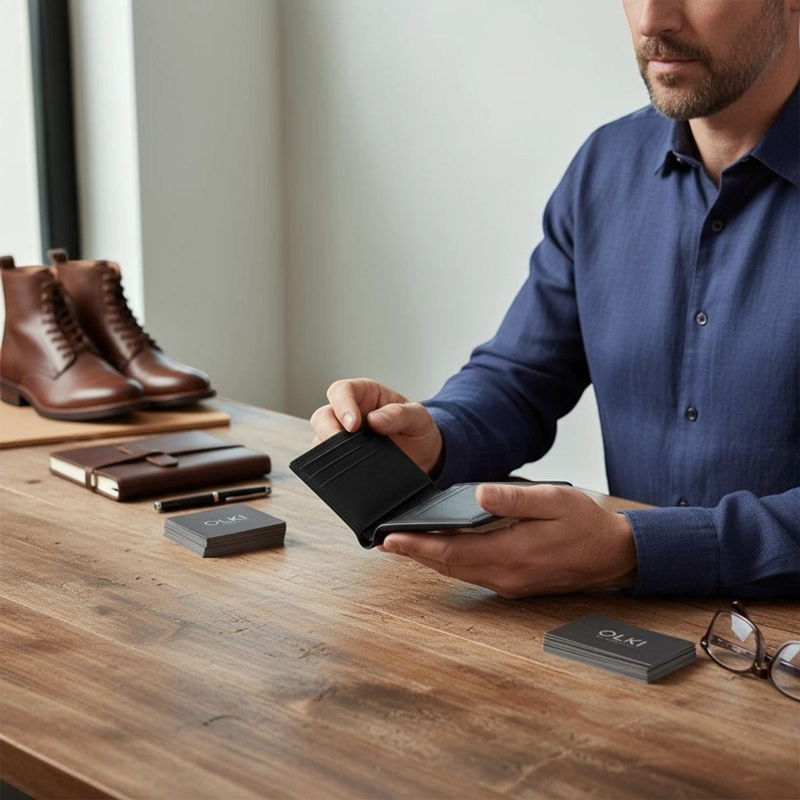 BILLETERA TARJETERO DE CUERO SLIMWALLET OLKI TINGUIRIRICA - NEGRO - 2