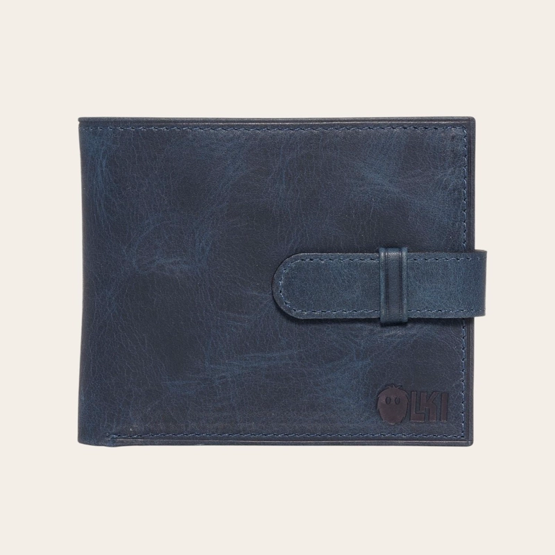 BILLETERA DE CUERO CON PASADOR OLKI LONTUE - AZUL - 1