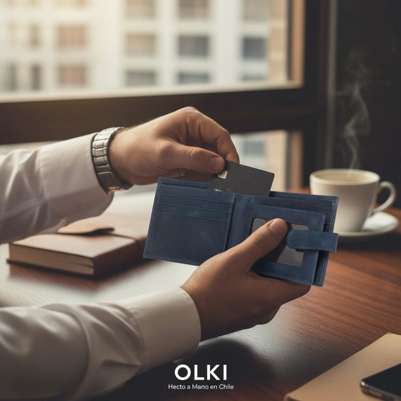 BILLETERA DE CUERO CON PASADOR OLKI LONTUE - AZUL - 4