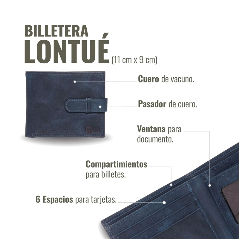 BILLETERA DE CUERO CON PASADOR OLKI LONTUE - AZUL - 8