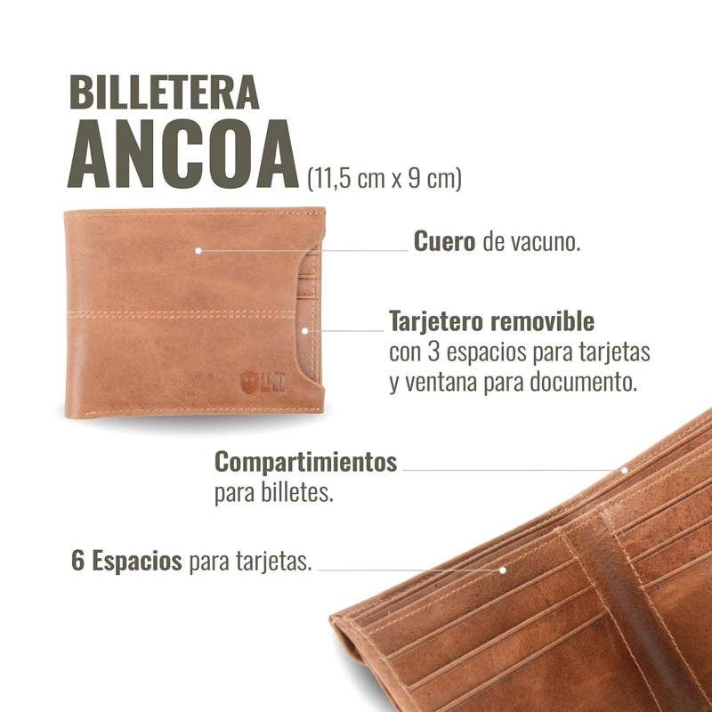 BILLETERA DE CUERO CON TARJETERO REMOVIBLE OLKI ANCOA - CAFE - 7
