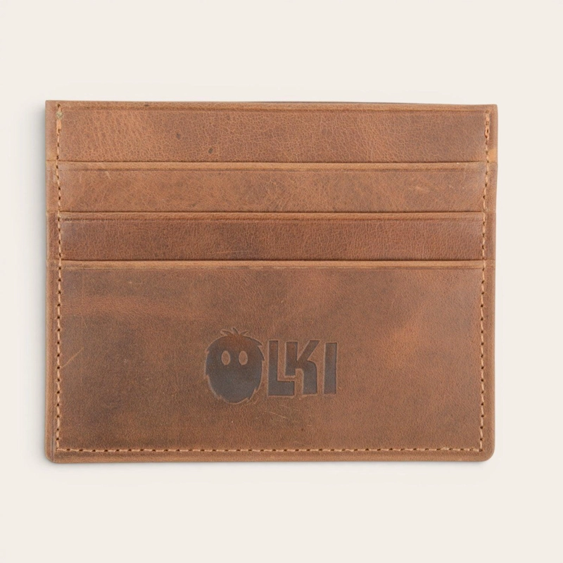 BILLETERA TARJETERO DE CUERO OLKI RAPEL - CAFE - 1