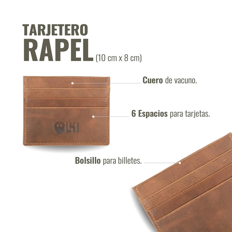BILLETERA TARJETERO DE CUERO OLKI RAPEL - CAFE - 5