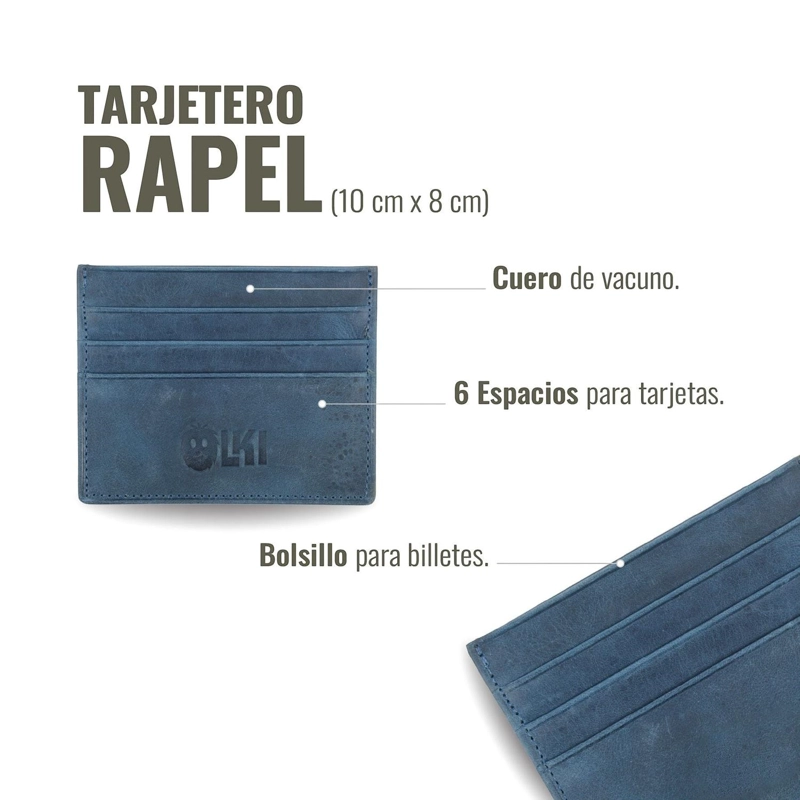 BILLETERA TARJETERO DE CUERO OLKI RAPEL - AZUL - 5