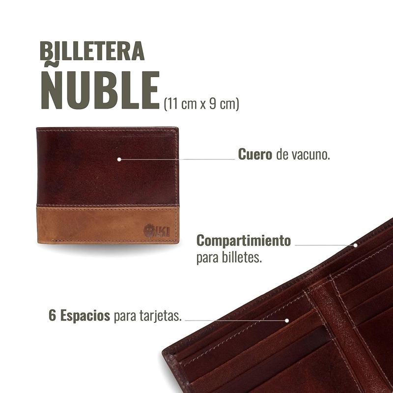 BILLETERA DE CUERO OLKI ÑUBLE - CAFE  COMBINACION - 6
