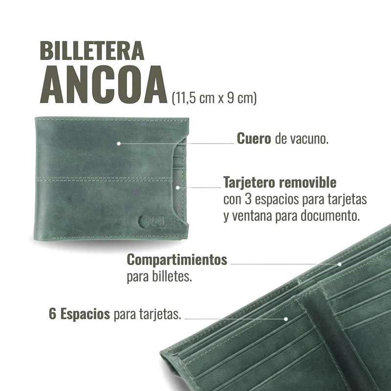 BILLETERA DE CUERO CON TARJETERO REMOVIBLE OLKI ANCOA - VERDE - 7