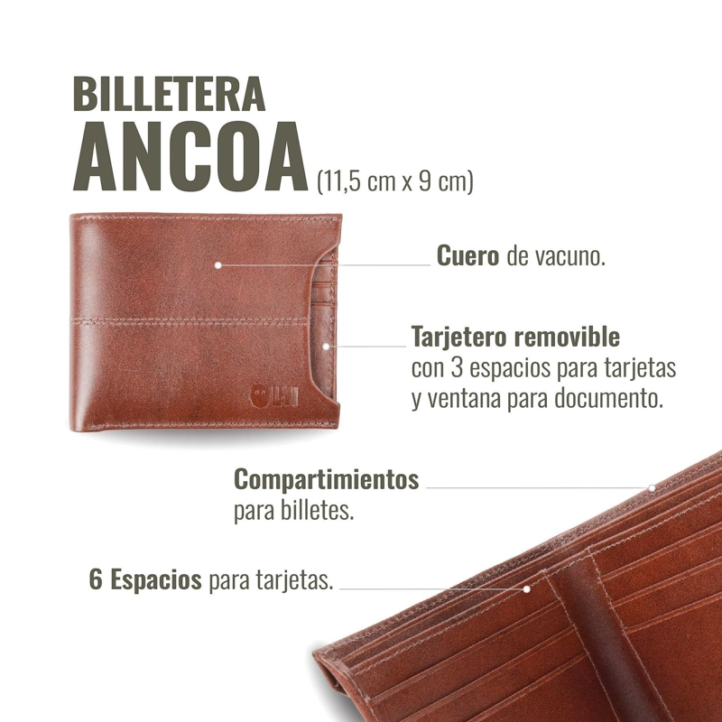 BILLETERA DE CUERO CON TARJETERO REMOVIBLE OLKI ANCOA - CASTAÑO - 7