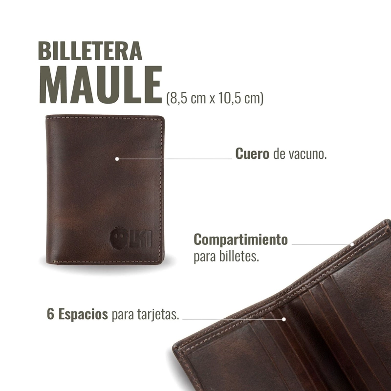 BILLETERA DE CUERO SLIMWALLET OLKI MAULE - CAFE  OSCURO - 6