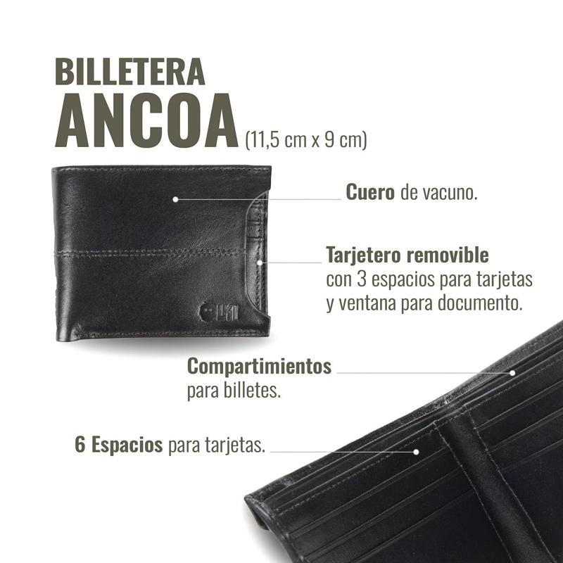 BILLETERA DE CUERO CON TARJETERO REMOVIBLE OLKI ANCOA - NEGRO - 7