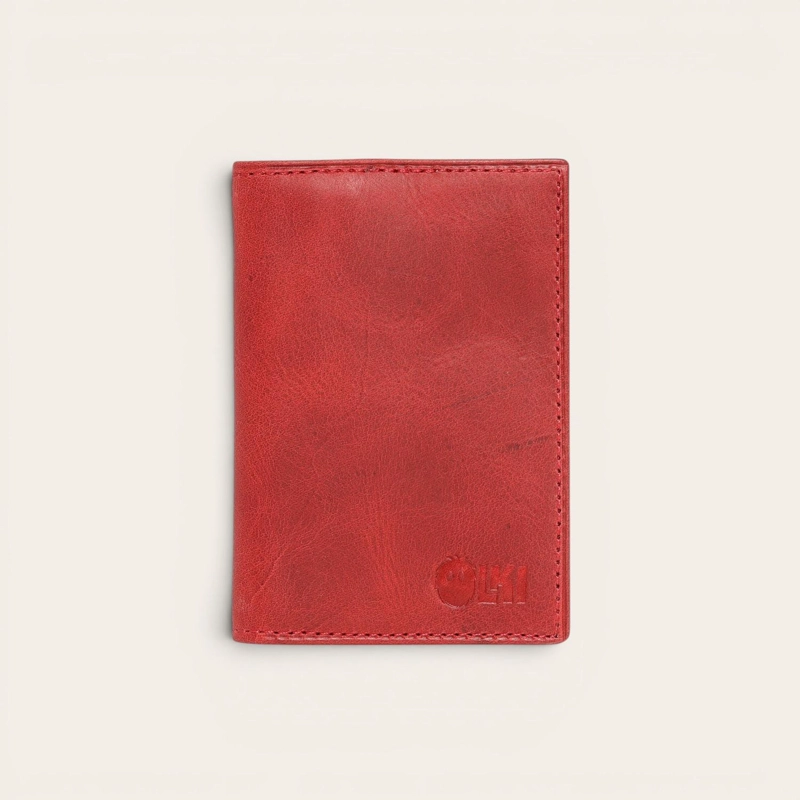 BILLETERA TARJETERO DE CUERO SLIMWALLET OLKI TINGUIRIRICA - ROJO - 1